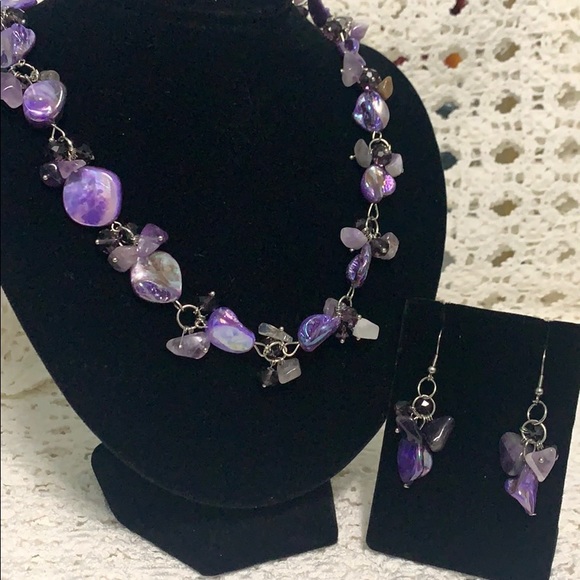 Shell Amethyst Glass Jewelry Set - Picture 1 of 4